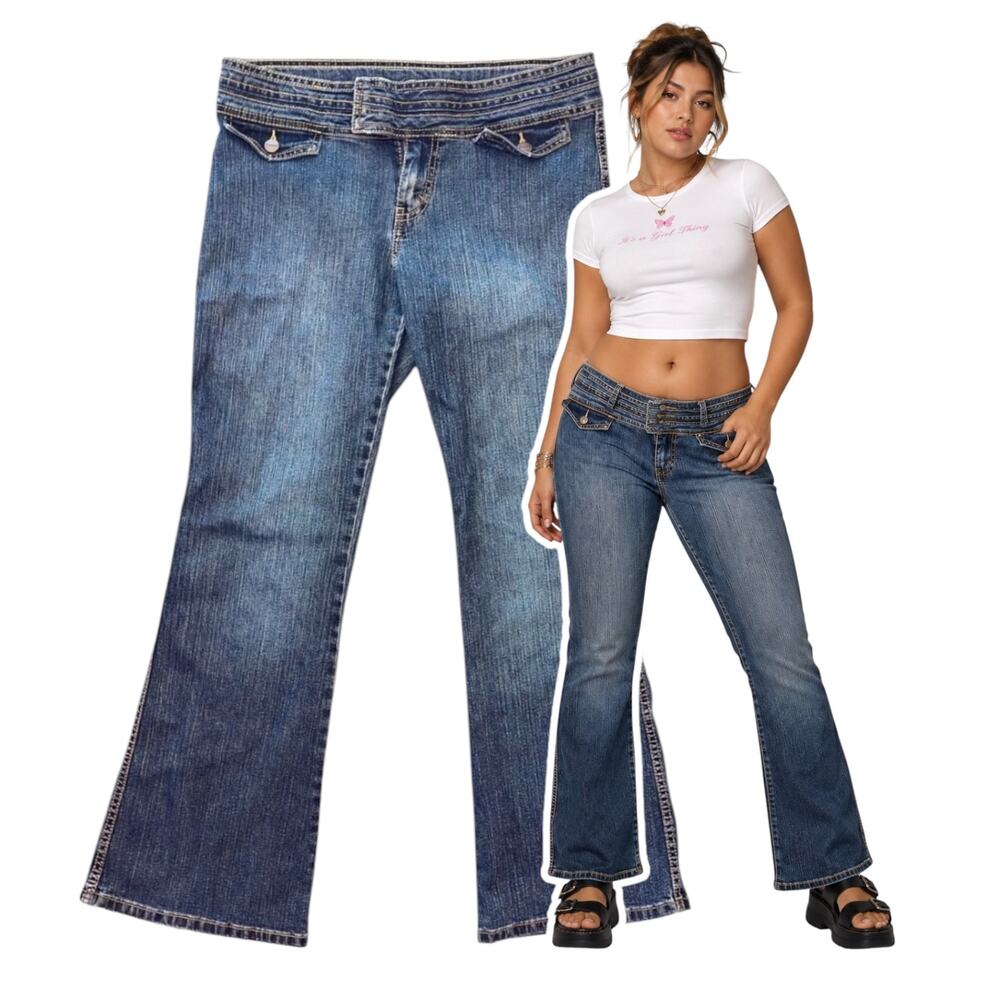 Jordache Bootcut Jeans Juniors 15/16 Low Rise Stretch Medium Wash Vtg Y2K Denim